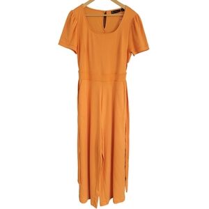 NWT New York & Company Jumpsuit Womens Large Orange w/ Tie 100% Cotton